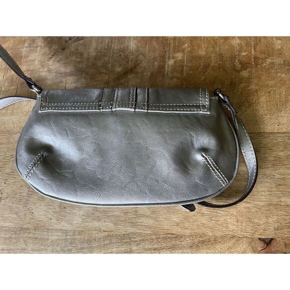Nine West Metallic Silver Mini Crossbody Purse Buckle Flap Adjustable Strap - Picture 6 of 7